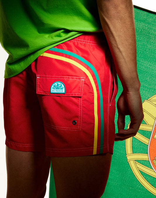 SHORT SWIM SHORTS WITH AN ELASTICATED WAISTBAND ICONIC TAFFETA PORTUGAL FLAG