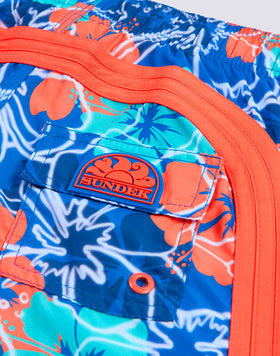 REPREVE® ELASTICATED WAIST SHORT SWIMSHORTS WITH INSIDE FLOWERS PRINT