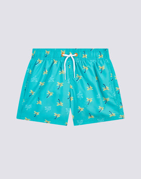 REPREVE® ELASTICATED WAIST SHORT SWIMSHORTS WITH COZY PALM PRINT