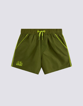 MAILLOT DE BAIN COURT EN TAFFETAS EMBLÉMATIQUE À TAILLE ÉLASTIQUE AVEC PASSEPOIL