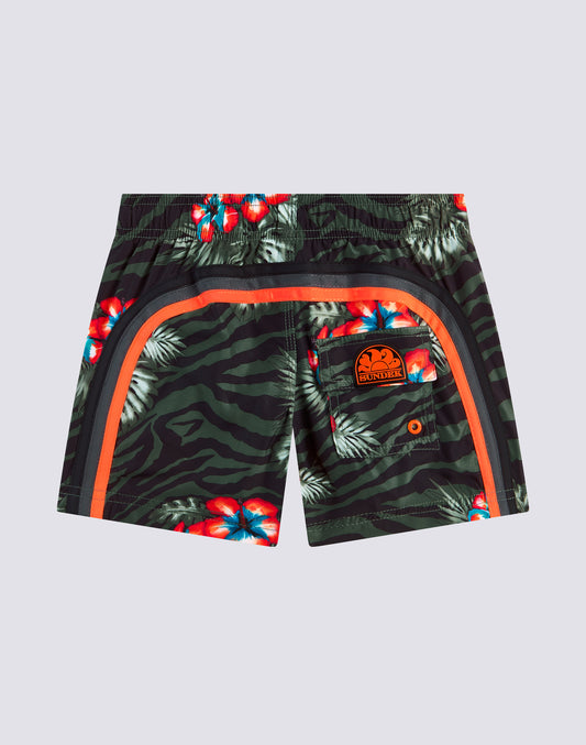 COSTUME DA BAGNO BAMBINO CORTO VITA ELASTICATA STAMPA JUNGLE HIBI REPREVE®