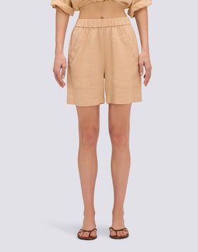 STRETCH-WAIST LINEN SHORTS