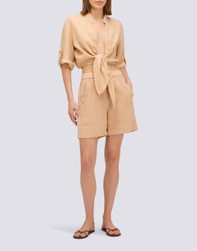 STRETCH-WAIST LINEN SHORTS