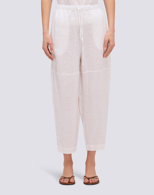LINEN LONG TROUSERS WITH ADJUSTABLE ELASTICATED WAISTBAND