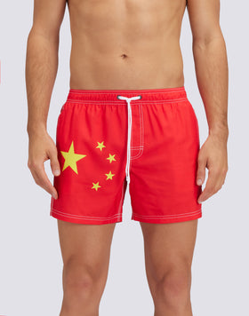 SHORT SWIM SHORTS WITH AN ELASTICATED WAISTBAND RECYCLED POLYESTER REPREVE® CHINA FLAG
