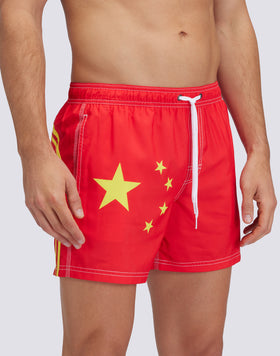 SHORT SWIM SHORTS WITH AN ELASTICATED WAISTBAND RECYCLED POLYESTER REPREVE® CHINA FLAG