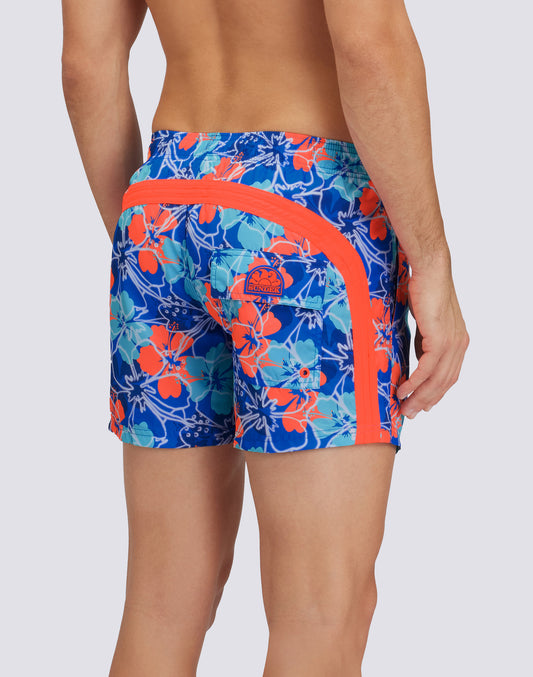 REPREVE® ELASTICATED WAIST SHORT SWIMSHORTS WITH INSIDE FLOWERS PRINT