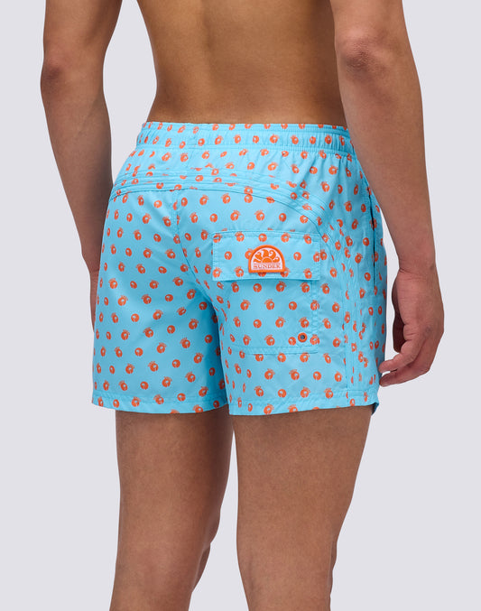 REPREVE® TRAJE DE BAÑO CORTO CON CINTURA ELÁSTICA Y MINI ESTAMPADO PALM POIS