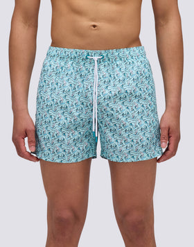 REPREVE® TRAJE DE BAÑO CORTO CON CINTURA ELÁSTICA Y MINI SURF ESTAMPADO