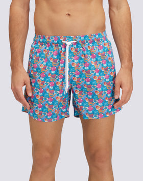 SHORT DE BAIN COURT À TAILLE ÉLASTIQUE AVEC IMPRIMÉ SUNCAP EN POLY RECYCLÉ