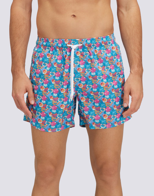 TRAJE DE BAÑO CORTO CON CINTURA ELÁSTICA Y ESTAMPADO SUNCAP DE POLIÉSTER RECICLADO