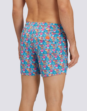 SHORT DE BAIN COURT À TAILLE ÉLASTIQUE AVEC IMPRIMÉ SUNCAP EN POLY RECYCLÉ