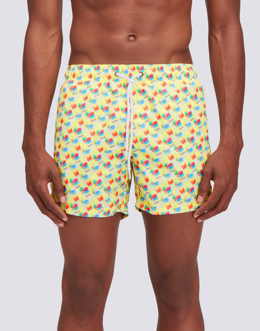 TRAJE DE BAÑO CORTO CON CINTURA ELÁSTICA Y ESTAMPADO SUNDRINK DE POLIÉSTER RECICLADO