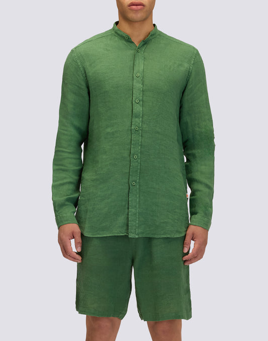 CHEMISE EN LIN TEINT EN PIÈCE AVEC COL MAO
