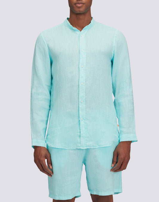 CHEMISE EN LIN TEINT EN PIÈCE AVEC COL MAO