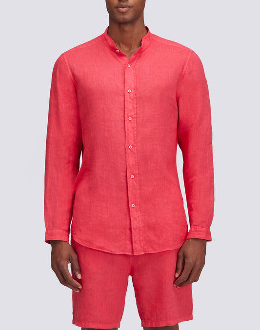 CHEMISE EN LIN TEINT EN PIÈCE AVEC COL MAO