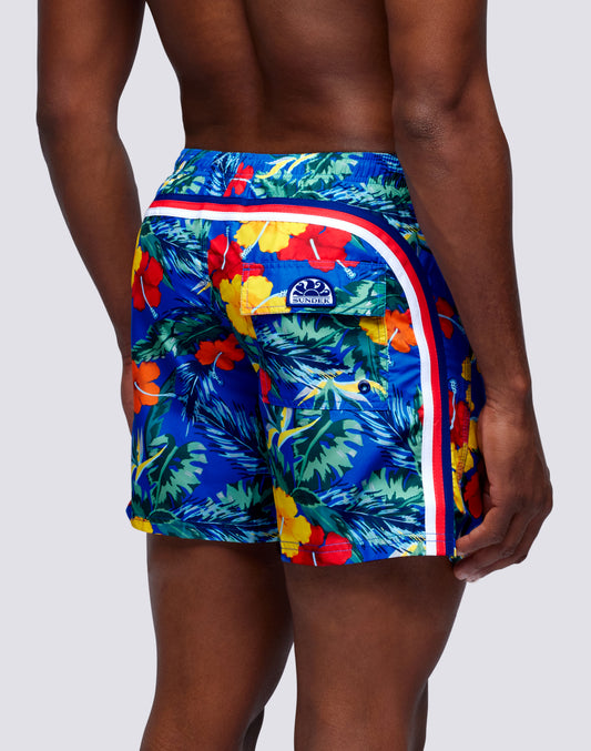REPREVE® ELASTICATED WAIST SHORT SWIMSHORTS WITH MASTERPIECE PRINT