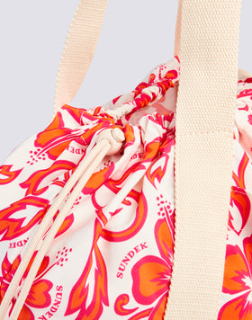 AVA - NYLON BAG WITH HANDLES AND STRINGS HIBISCUS PRINT SK23