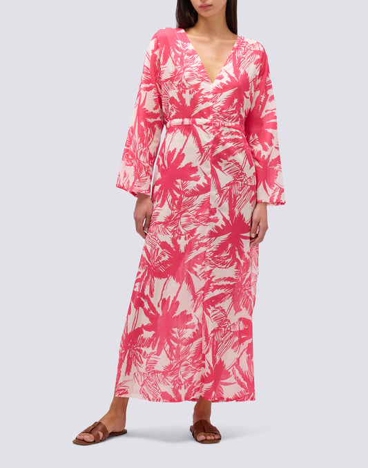 ROBE LONGUE EN VOILE DE COTON AVEC IMPRIMÉ SAVANE TROPICALE