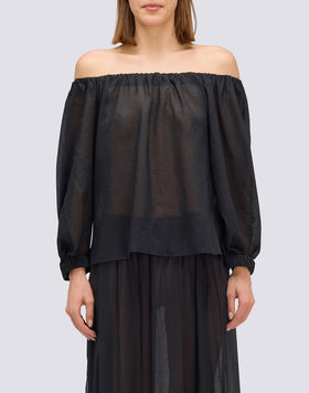 BLOUSE EN VOILE DE COTON À ENCOLURE BATEAU