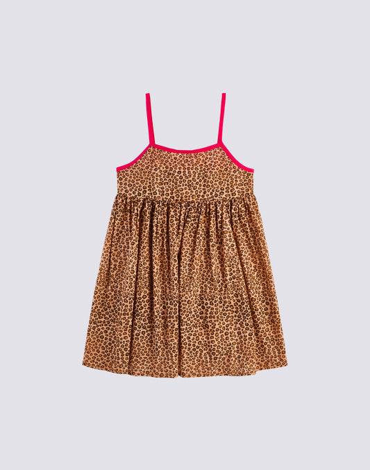 VESTIDO CON ESTAMPADO DE LEOPARDO Y TIRANTES EN CONTRASTE