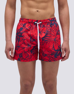 SHORT SWIMSUIT WITH ELASTIC WAIST AND RETRO FLOWER PRINT