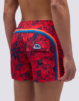 SHORT SWIMSUIT WITH ELASTIC WAIST AND RETRO FLOWER PRINT