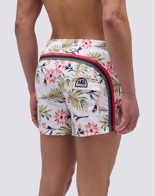 SHORT SWIMSUIT WITH ELASTIC WAIST AND WALL FLOWER PRINT