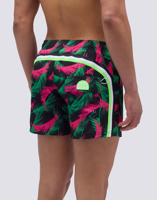 SHORT SWIMSUIT WITH ELASTIC WAIST AND DARFEATHER PRINT
