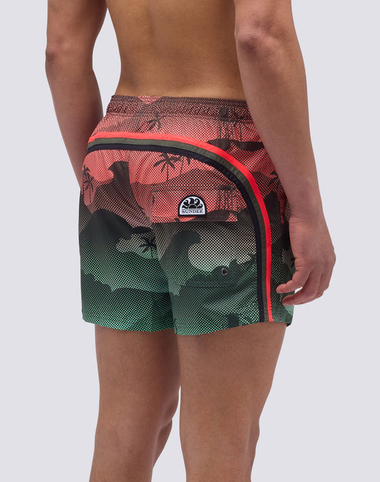 SHORT SWIMSUIT WITH ELASTIC WAIST AND MYSTIC SHADE PRINT