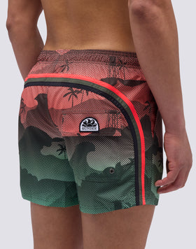 SHORT SWIMSUIT WITH ELASTIC WAIST AND MYSTIC SHADE PRINT