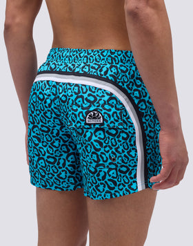 FLASH LEOPARD PRINT ELASTIC WAIST SHORT SWIMSUIT