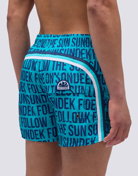MAILLOT DE BAIN COURT AVEC TAILLE ÉLASTIQUE ET IMPRIMÉ ÉCRITURES PAYOFF