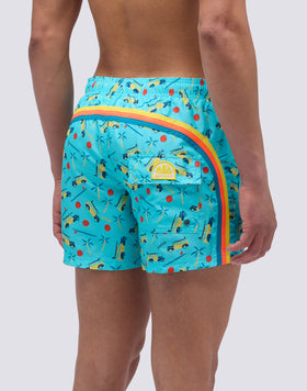 MAILLOT DE BAIN COURT À TAILLE ÉLASTIQUE EN POLYESTER RECYCLÉ IMPRIMÉ WOODY WOODY
