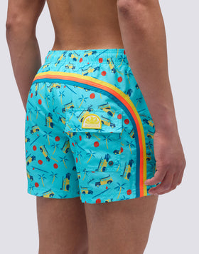MAILLOT DE BAIN COURT À TAILLE ÉLASTIQUE EN POLYESTER RECYCLÉ IMPRIMÉ WOODY WOODY