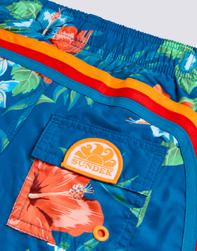 MAILLOT DE BAIN COURT À TAILLE ÉLASTIQUE REPREVE® AVEC IMPRIMÉ ISLAND BLISS