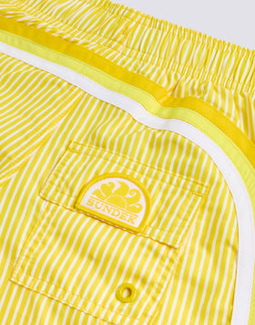 REPREVE® ELASTIC WAIST SHORT SWIMSUIT WITH JUICY STRIPES PRINT