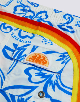 COSTUME DA BAGNO CORTO BAMBINO CON VITA ELASTICATA STAMPA ARCHIVE HIBISCUS SK23