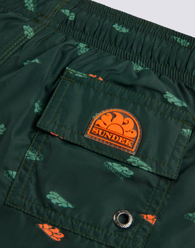 SHORT SWIMSHORTS WITH ELASTICATED WAIST AND MONOGRAM PRINT IN RECYCLED POLYESTER