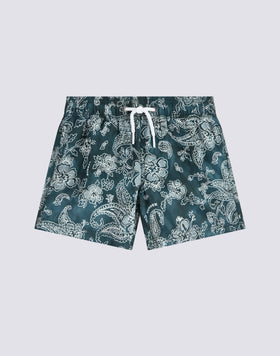 BAÑADOR CORTO CON CINTURA ELÁSTICA Y ESTAMPADO HIBI PAISLEY EN POLIÉSTER RECICLADO