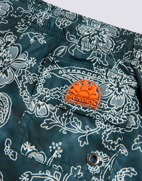 BAÑADOR CORTO CON CINTURA ELÁSTICA Y ESTAMPADO HIBI PAISLEY EN POLIÉSTER RECICLADO