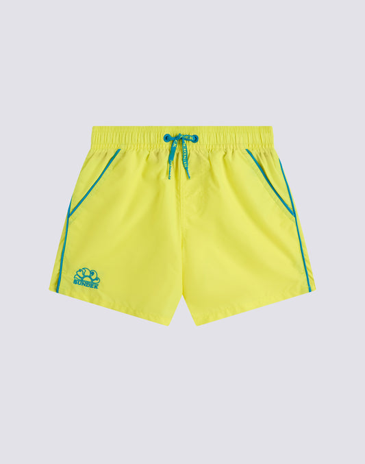 MAILLOT DE BAIN COURT EN TAFFETAS EMBLÉMATIQUE À TAILLE ÉLASTIQUE AVEC PASSEPOIL