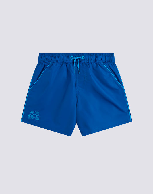 MAILLOT DE BAIN COURT EN TAFFETAS EMBLÉMATIQUE À TAILLE ÉLASTIQUE AVEC PASSEPOIL
