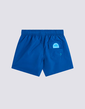 MAILLOT DE BAIN COURT EN TAFFETAS EMBLÉMATIQUE À TAILLE ÉLASTIQUE AVEC PASSEPOIL