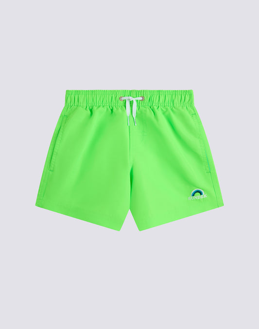 MAILLOT DE BAIN COURT À TAILLE ÉLASTIQUE EN TAFFETAS EMBLÉMATIQUE AVEC BRODERIE ARC-EN-CIEL
