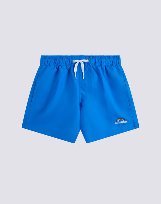 MAILLOT DE BAIN COURT À TAILLE ÉLASTIQUE EN TAFFETAS EMBLÉMATIQUE AVEC BRODERIE ARC-EN-CIEL
