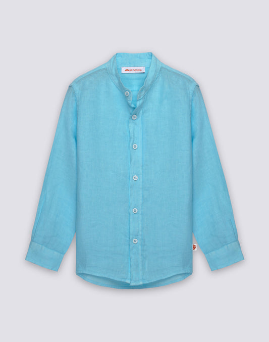 BOYS' LONG-SLEEVED LINEN SHIRT WITH MANDARIN COLLAR