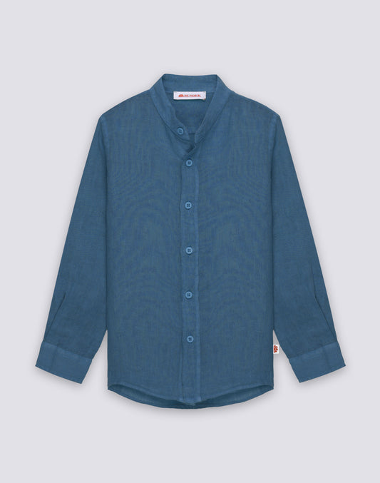BOYS' LONG-SLEEVED LINEN SHIRT WITH MANDARIN COLLAR
