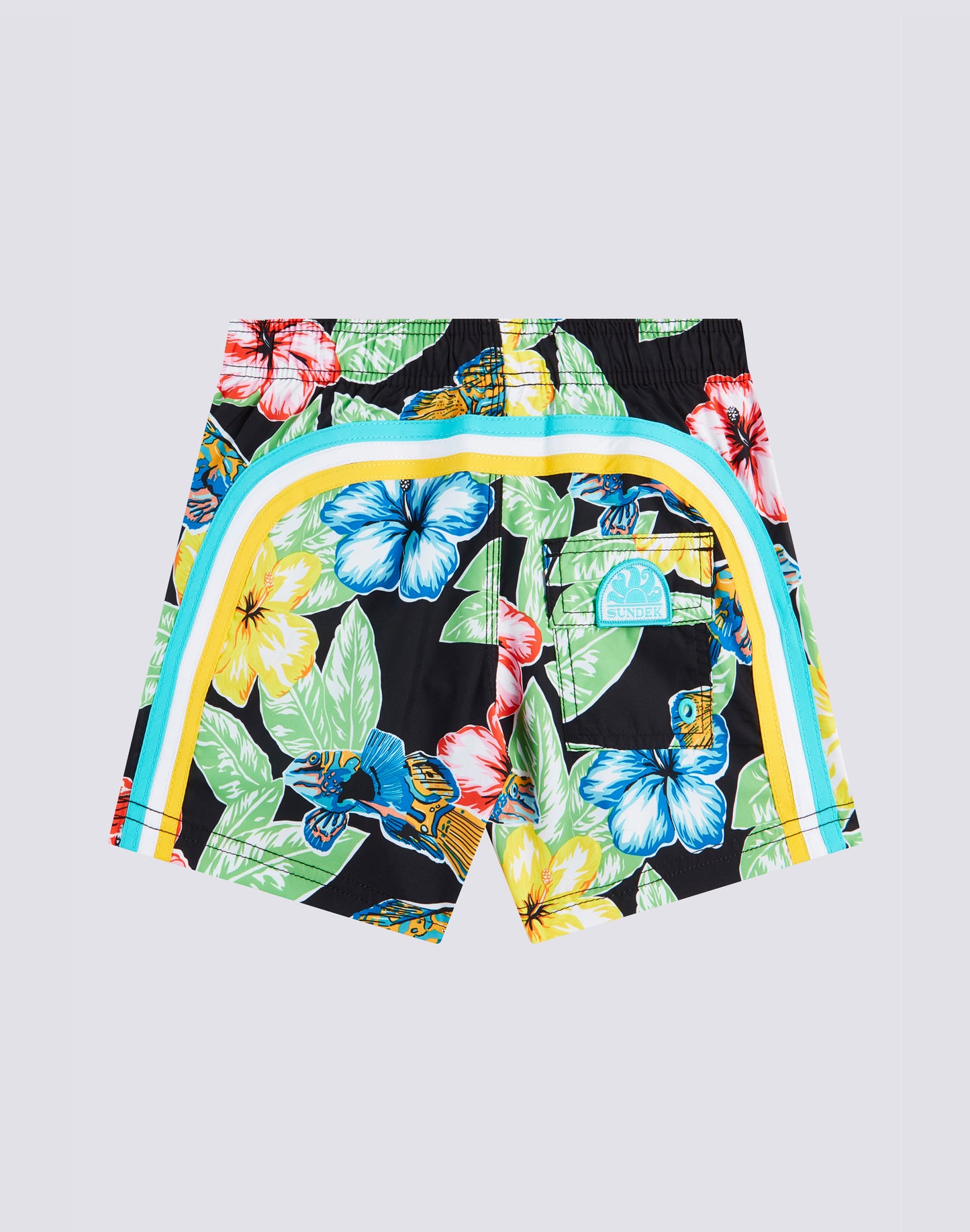 REPREVE® ELASTICATED WAIST SHORT SWIMSHORTS WITH ANIMAL FISH PRINT