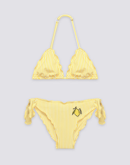 BIKINI BAMBINA STAMPA JUICY STRIPES CON RICAMO FRUTTA